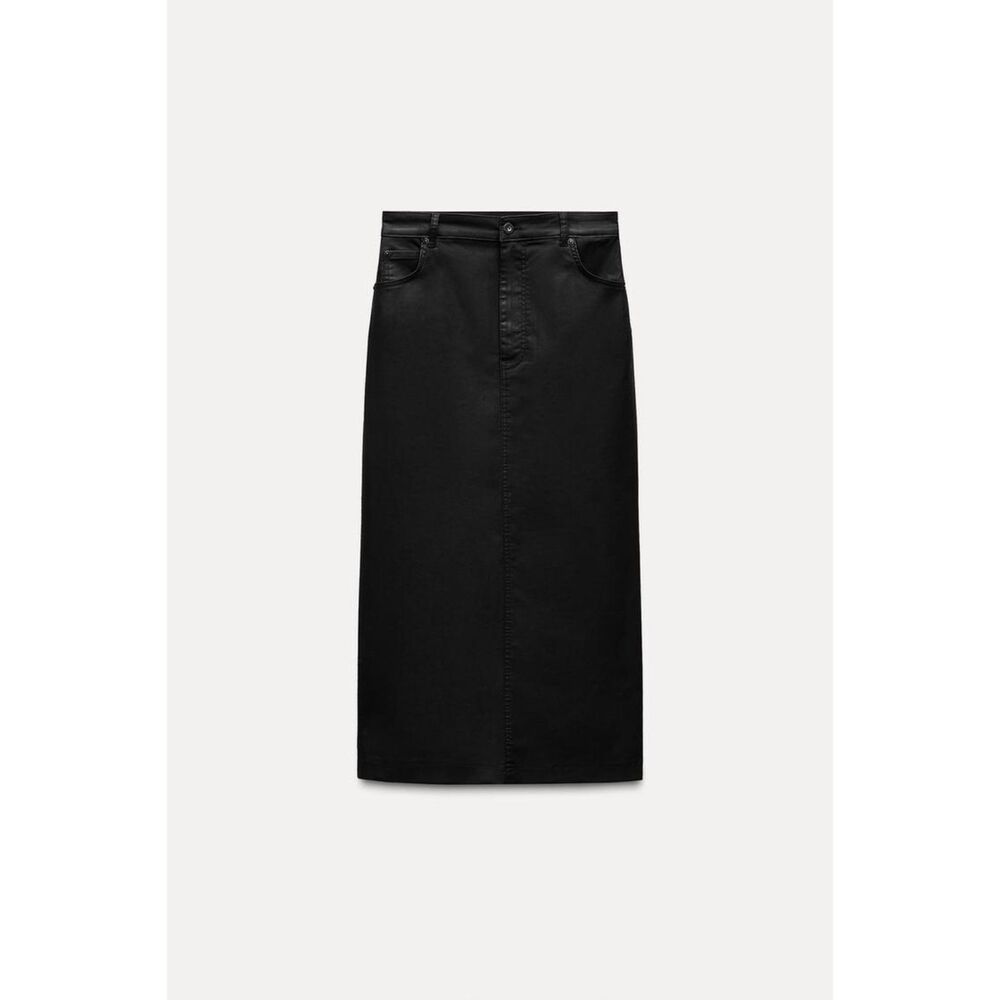 Black Zara Coated Long Midi Pencil Skirt (NWT)